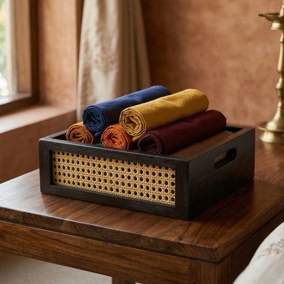 Solid Wood and Rattan Wicker Storage Basket