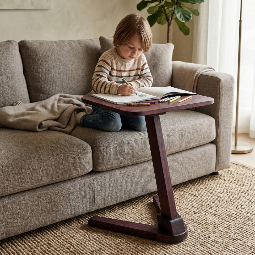 Solid Rubberwood End Table | Square Tabletop with Angled Legs