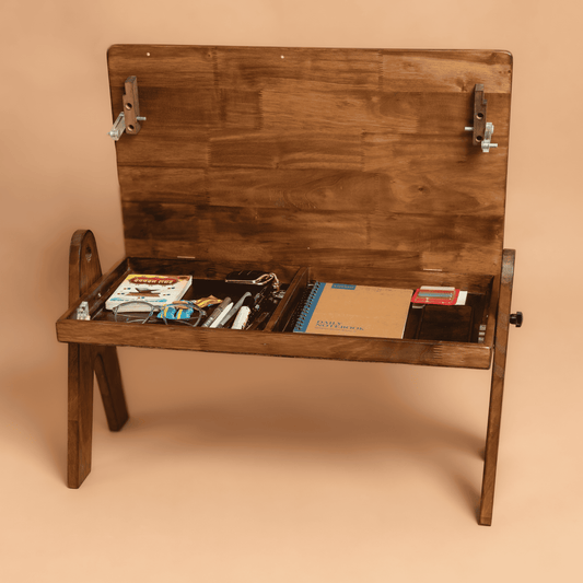 FlexiDesk - Foldable Laptop Table | Solid Wood & 3 level height adjustable laptop table with storage