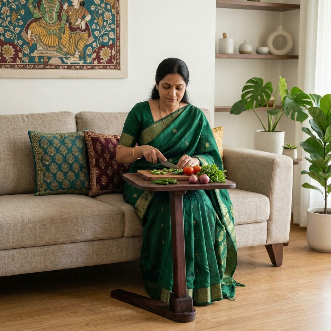 Solid Rubberwood End Table | Square Tabletop with Angled Legs