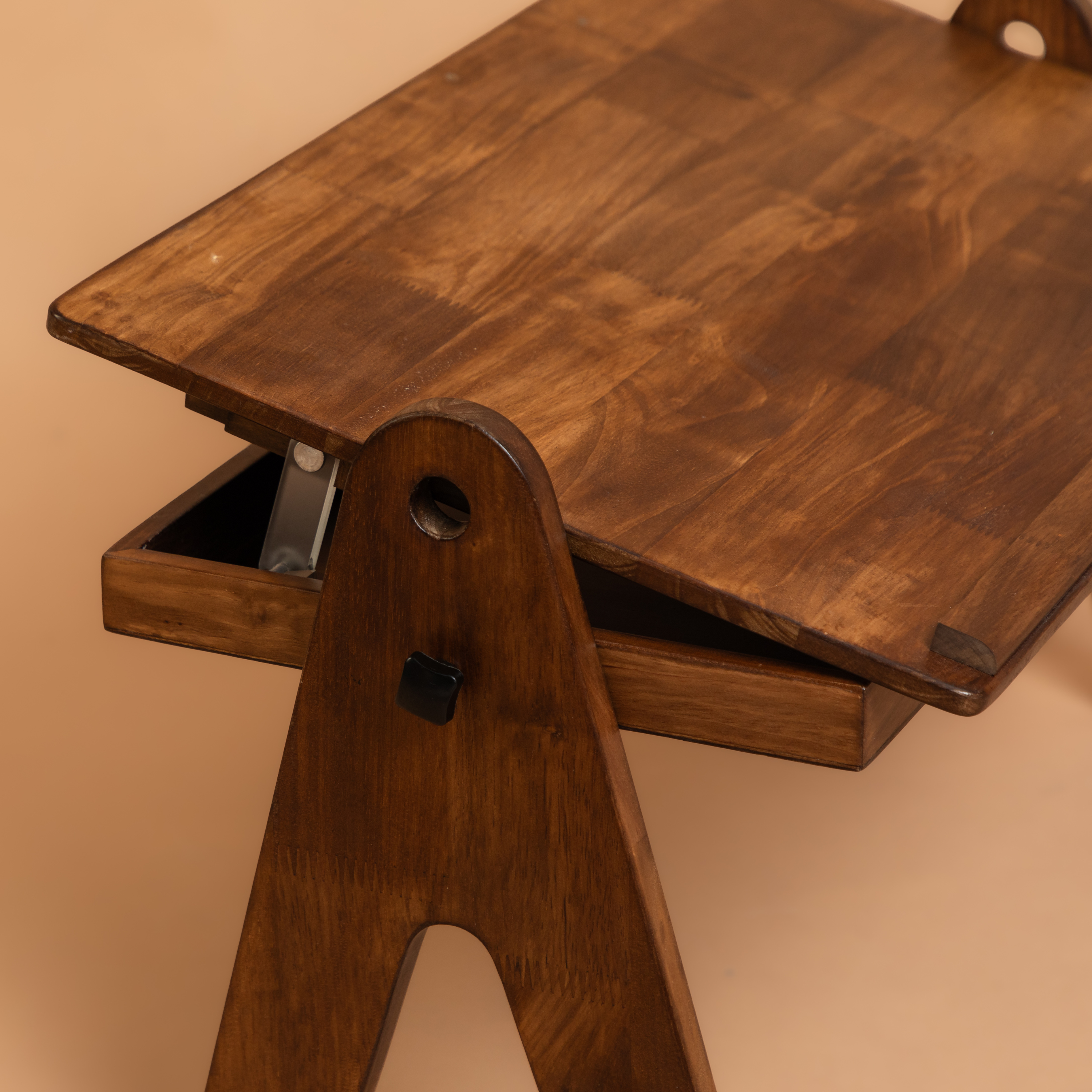 FlexiDesk - Foldable Laptop Table | Solid Wood & Adjustable with storage - Walnut Finish