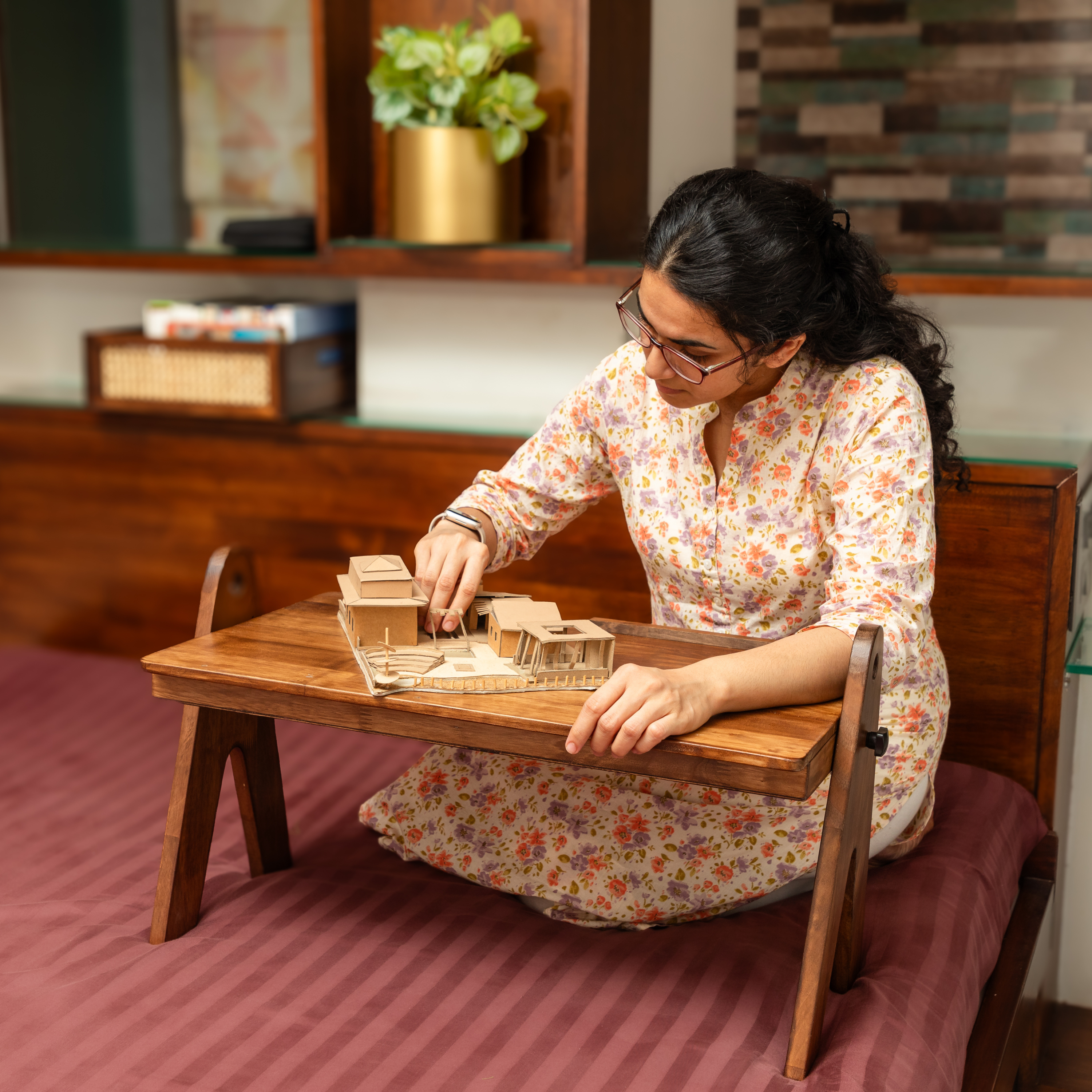 FlexiDesk - Foldable Laptop Table | Solid Wood & Adjustable with storage - Walnut Finish