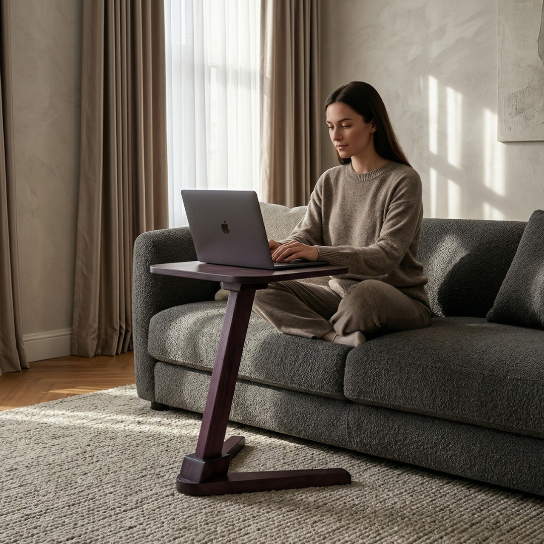 Solid Rubberwood End Table | Square Tabletop with Angled Legs
