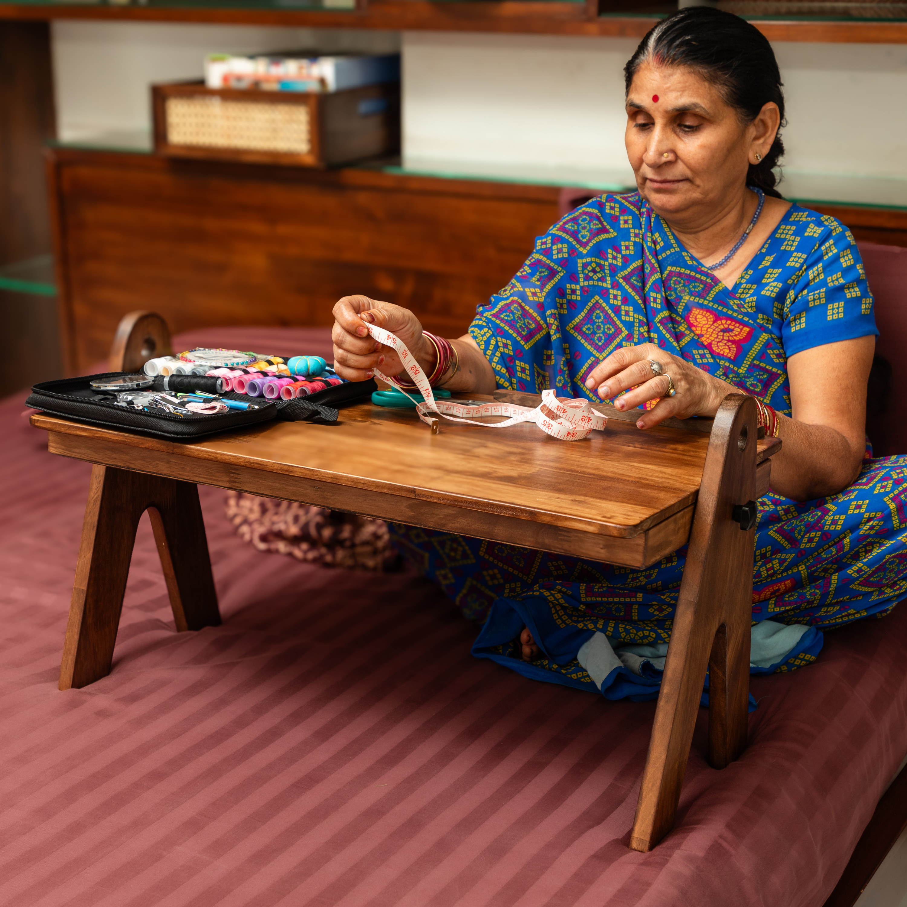 FlexiDesk - Foldable Laptop Table | Solid Wood & Adjustable with storage - Walnut Finish