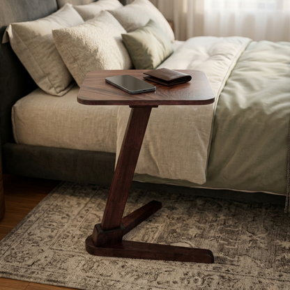 Solid Rubberwood End Table | Square Tabletop with Angled Legs