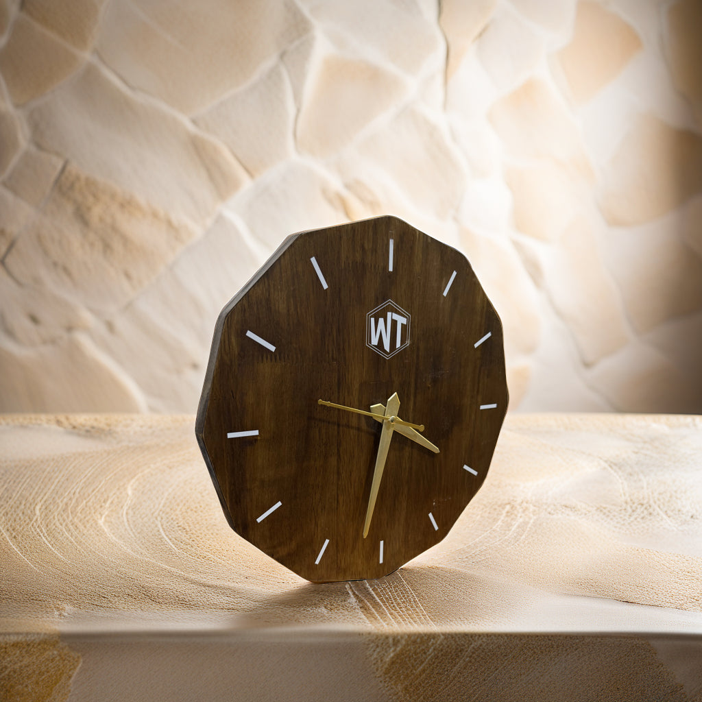 12-Sided Wooden Wall Clock – Geometric Dodecagon Design