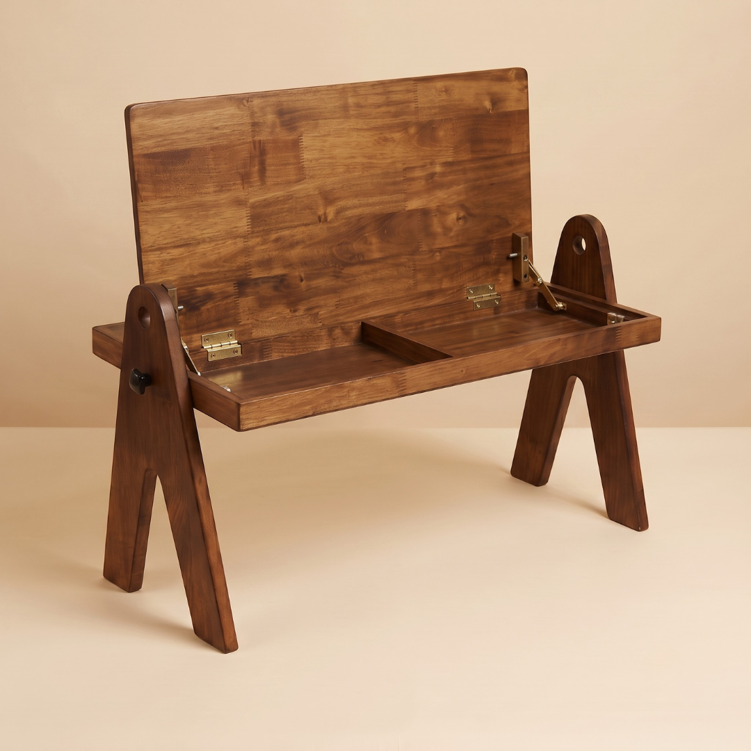 FlexiDesk - Foldable Laptop Table | Solid Wood & 3 level height adjustable laptop table with storage