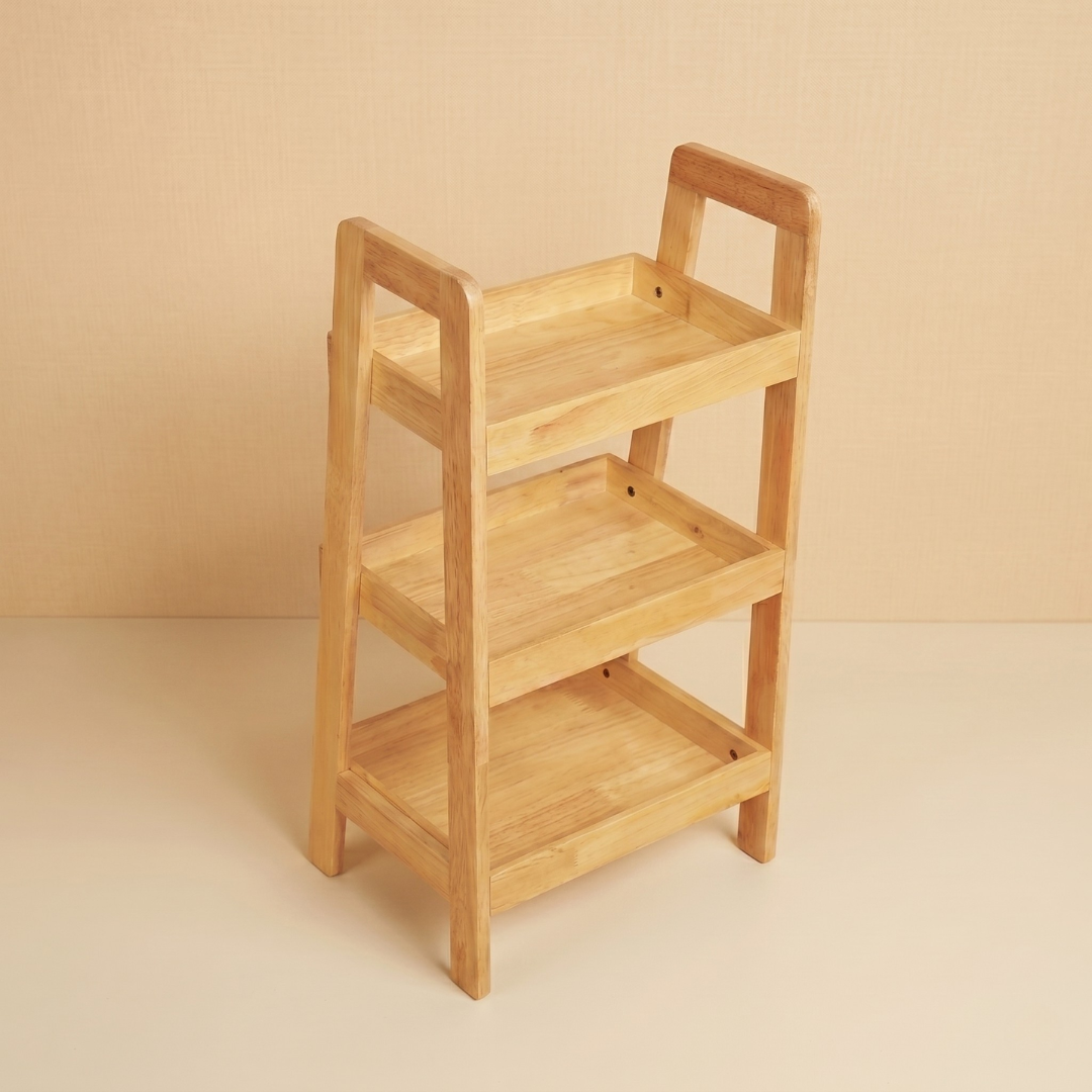 Solid Wood 3-Tier Shelf Rack - Wooden Corner Shelf