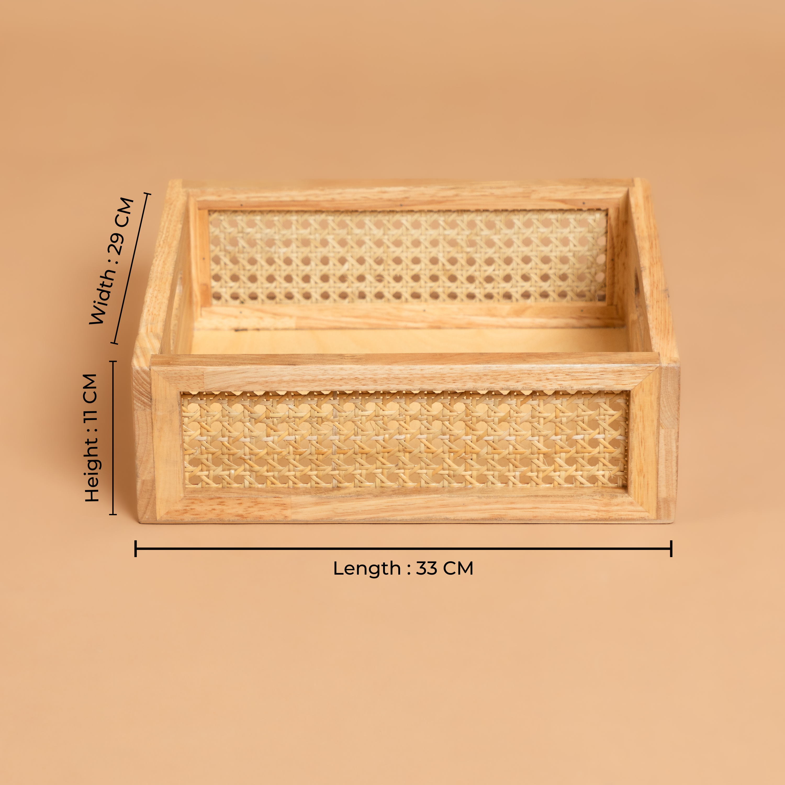 Rattan Storage Basket: Solid Wood Basket - Natural