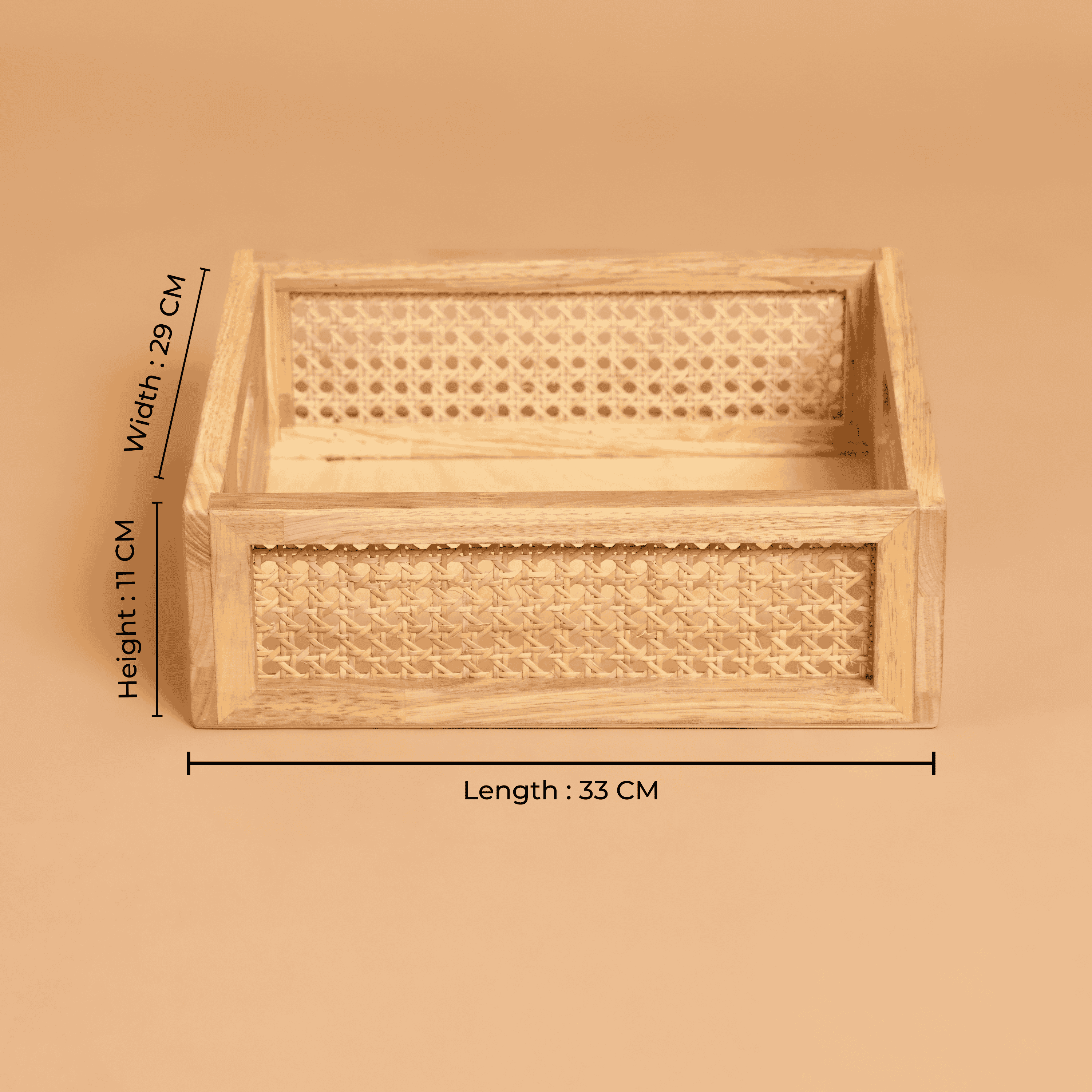 Rattan Storage Basket: Solid Wood Basket - Natural