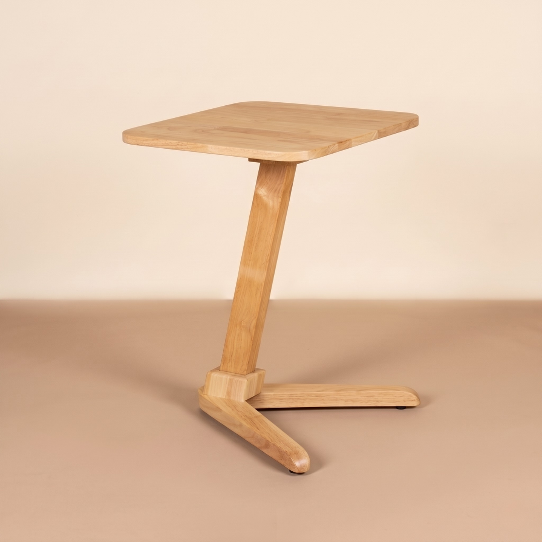 Solid Rubberwood End Table | Square Tabletop with Angled Legs
