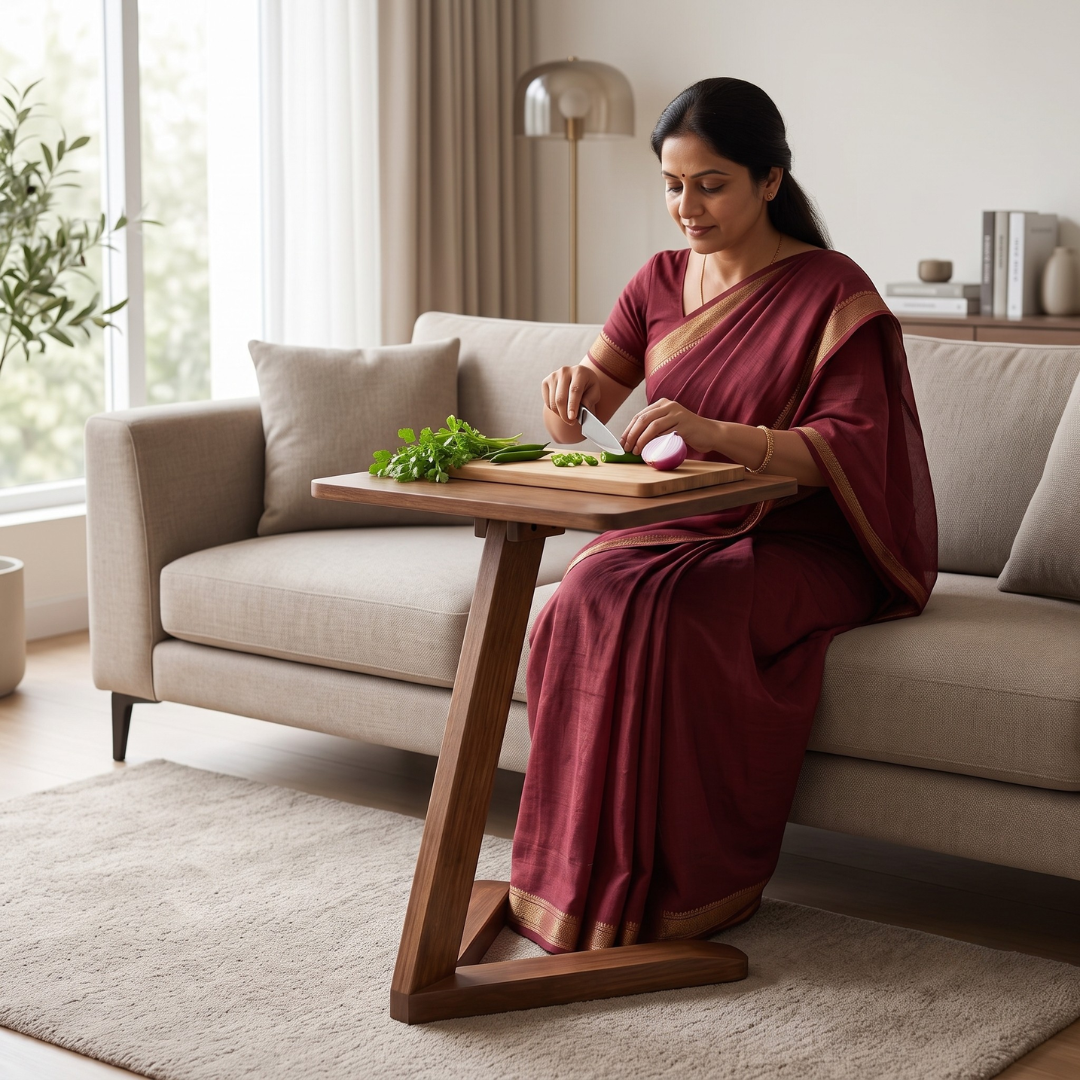 Solid Rubberwood Mini End Table | Compact Square Tabletop with Angled Legs