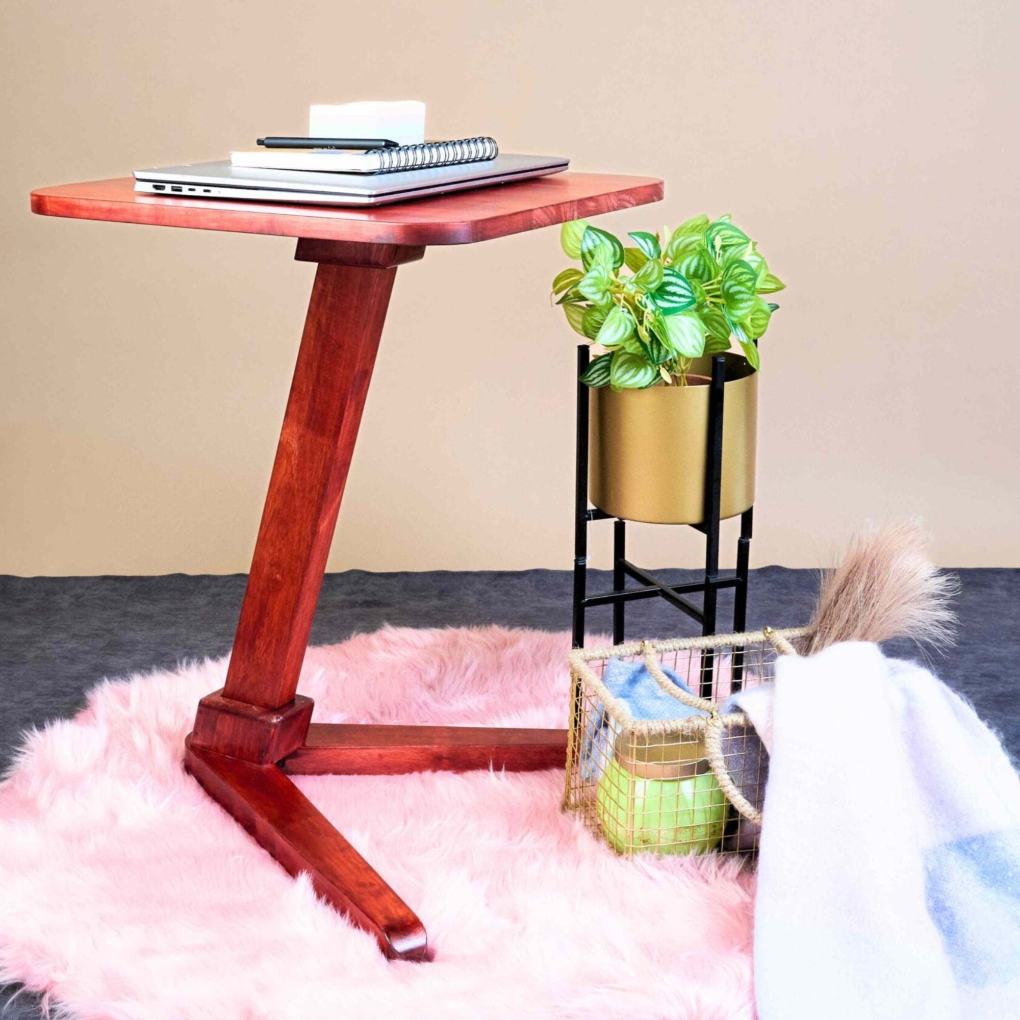  Solid Wood Square End Table - Red Brown