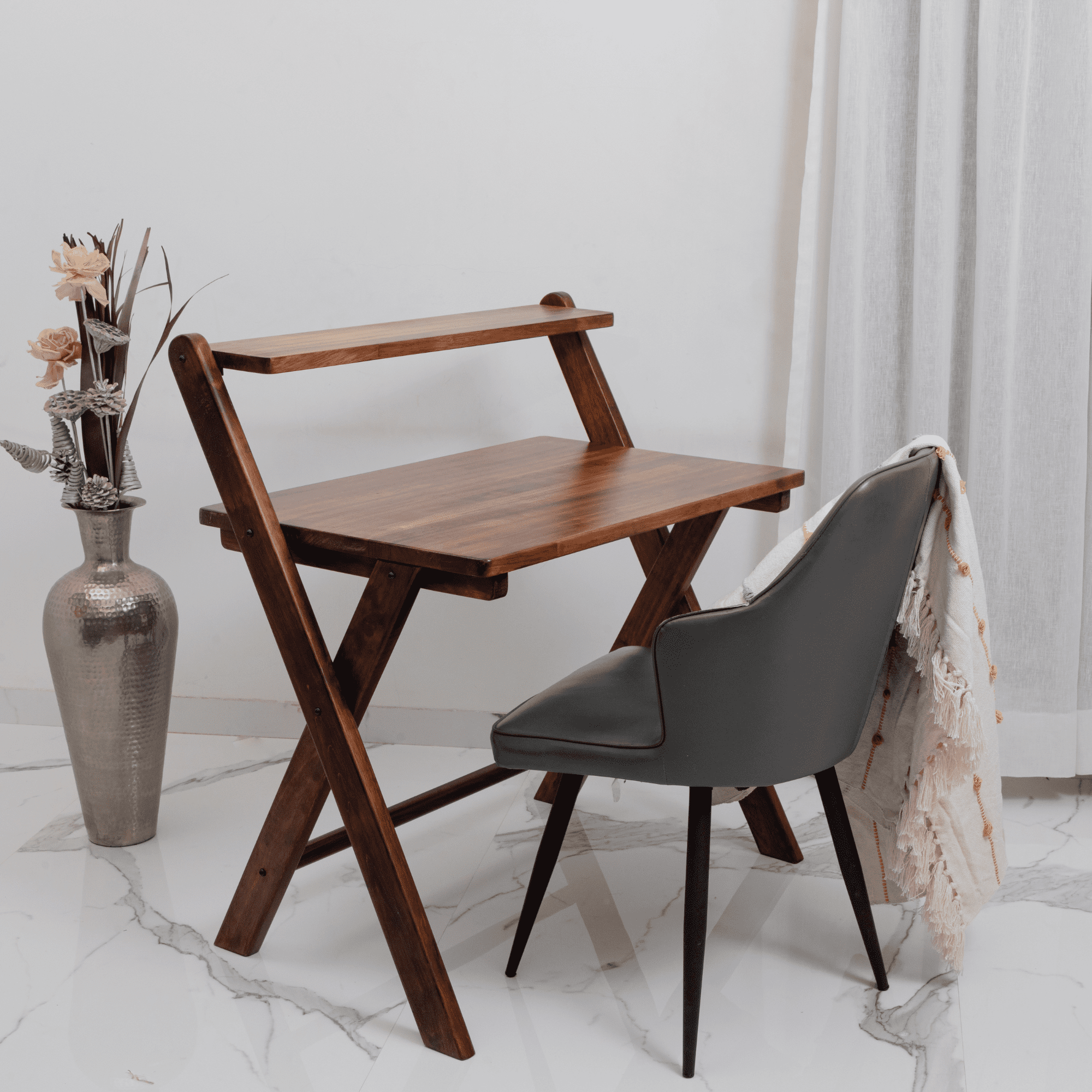 Study Nook: Solid Wood Dual Platform Study Table - Walnut