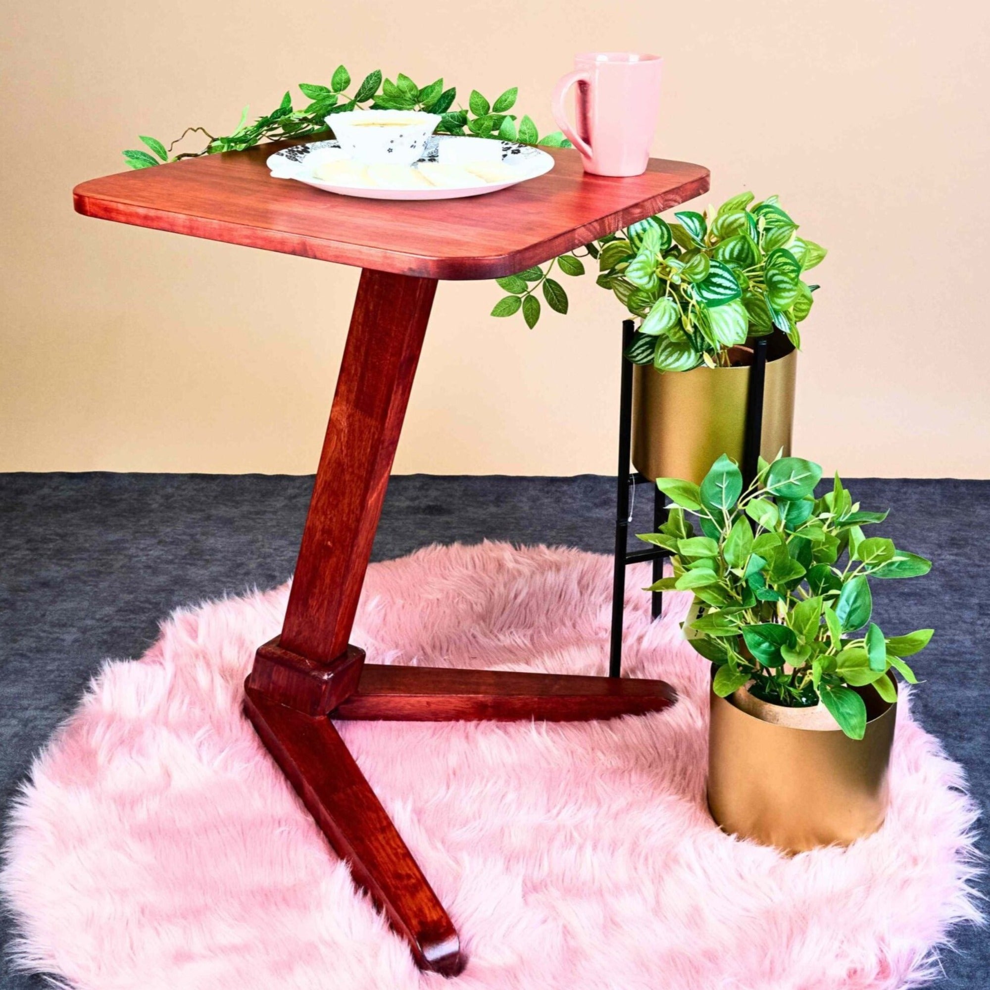  Solid Wood Square End Table - Red Brown