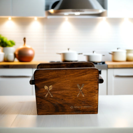 Wooden Cutlery Holder – Solid Rubberwood 2-Compartment Organizer