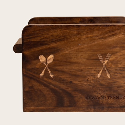 Wooden Cutlery Holder – Solid Rubberwood 2-Compartment Organizer