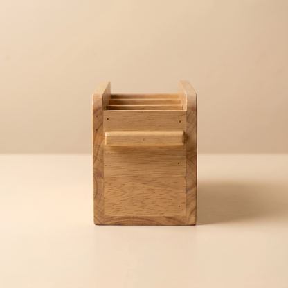 Wooden Cutlery Holder – 3-Compartment Solid Rubberwood Organizer