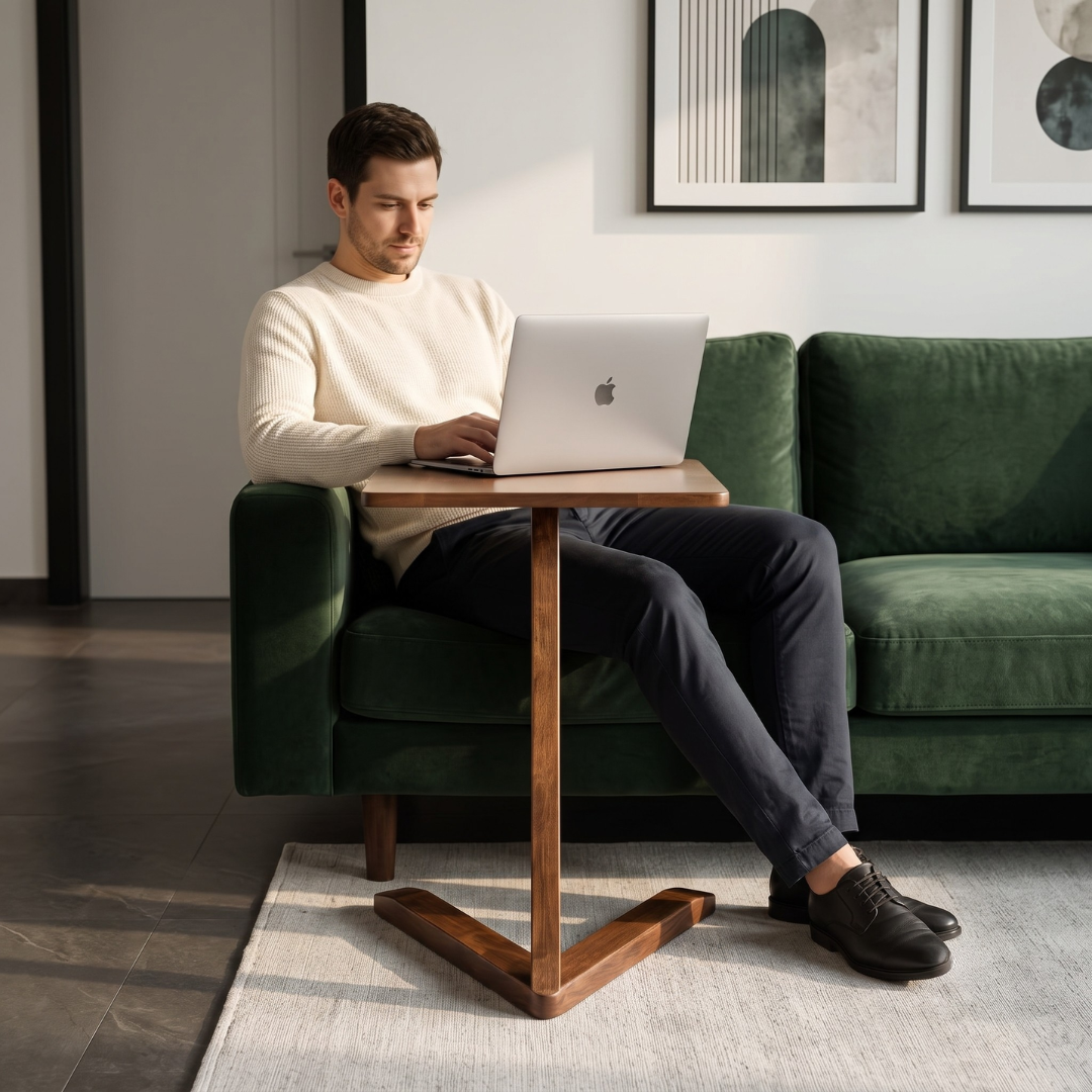 Solid Rubberwood Mini End Table | Compact Square Tabletop with Angled Legs