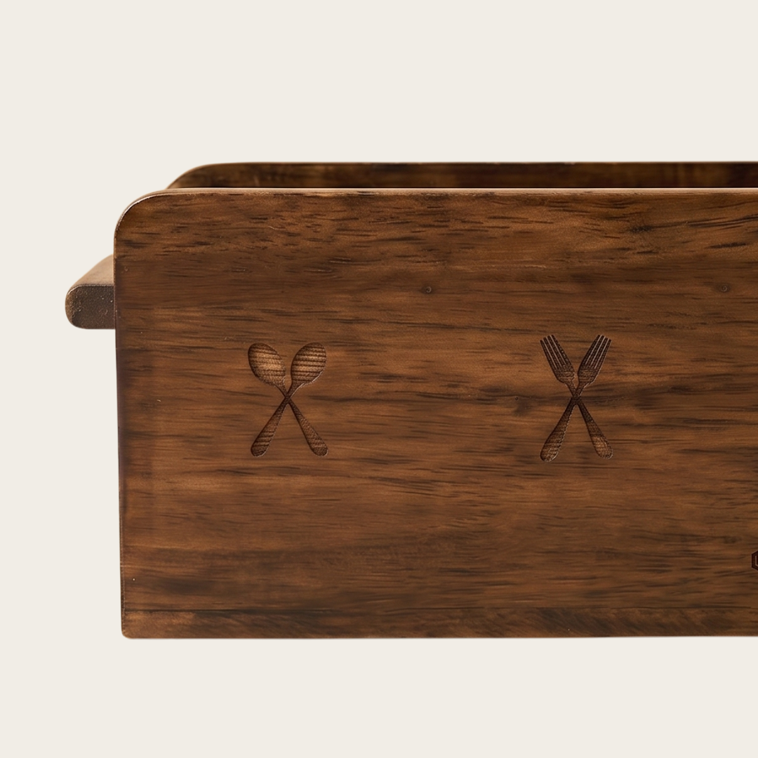 Wooden Cutlery Holder – 3-Compartment Solid Rubberwood Organizer