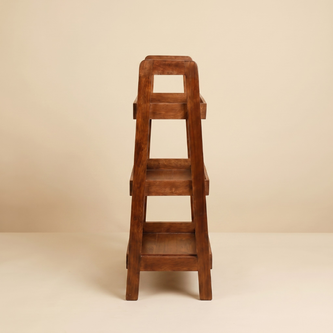 Solid Wood 3-Tier Shelf Rack - Wooden Corner Shelf