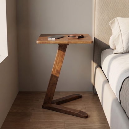 Solid Rubberwood Mini End Table | Compact Square Tabletop with Angled Legs