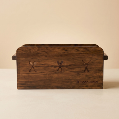 Wooden Cutlery Holder – 3-Compartment Solid Rubberwood Organizer
