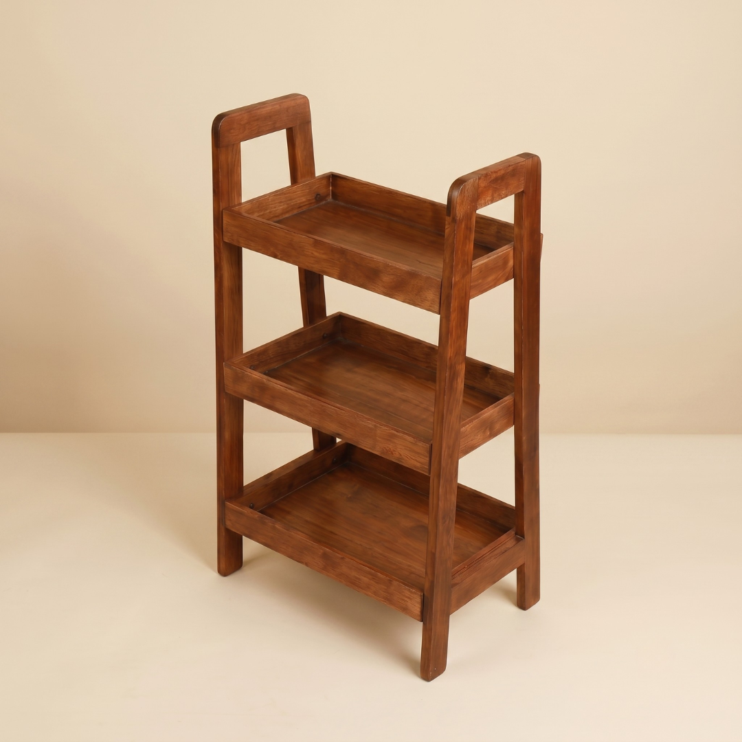 Solid Wood 3-Tier Shelf Rack - Wooden Corner Shelf