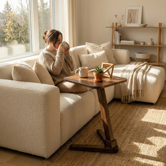 Solid Rubberwood End Table | Square Tabletop with Angled Legs