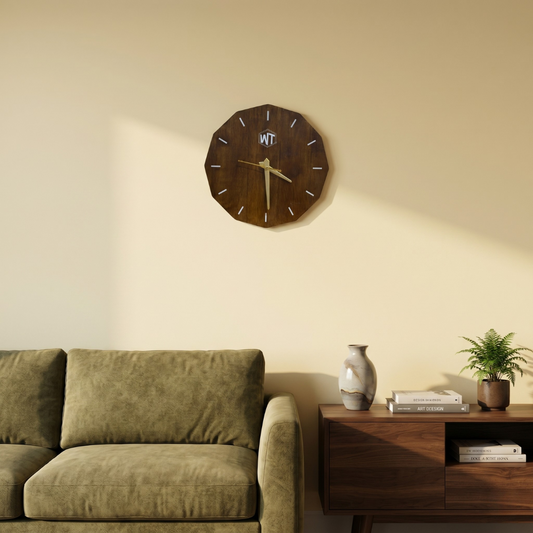 12-Sided Wooden Wall Clock – Geometric Dodecagon Design