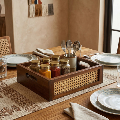Solid Wood and Rattan Wicker Storage Basket