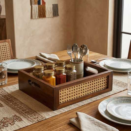 Solid Wood and Rattan Wicker Storage Basket