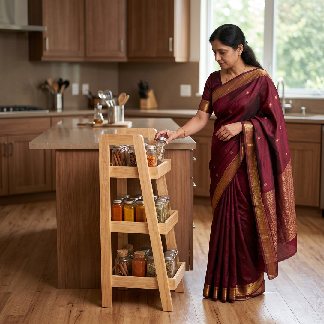 Solid Wood 3-Tier Shelf Rack - Wooden Corner Shelf