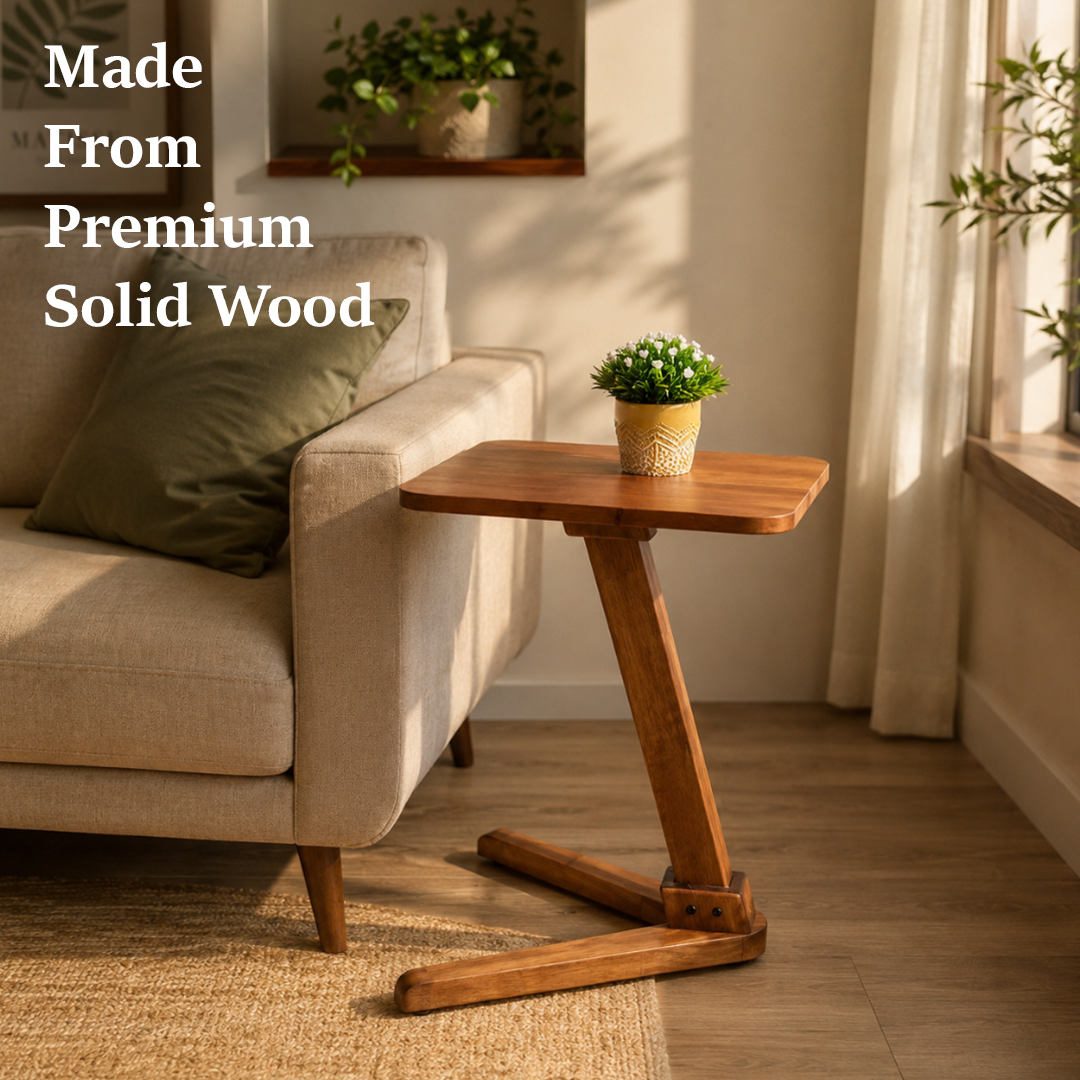 Solid Rubberwood End Table | Square Tabletop with Angled Legs