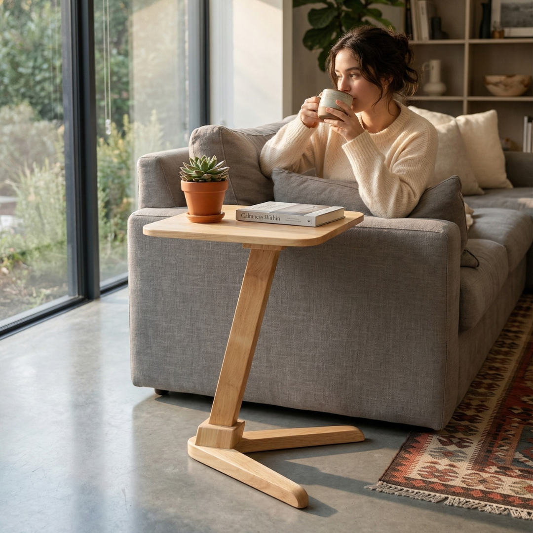 Solid Rubberwood End Table | Square Tabletop with Angled Legs
