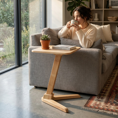 Solid Rubberwood End Table | Square Tabletop with Angled Legs
