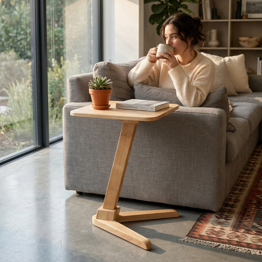 Solid Rubberwood End Table | Square Tabletop with Angled Legs