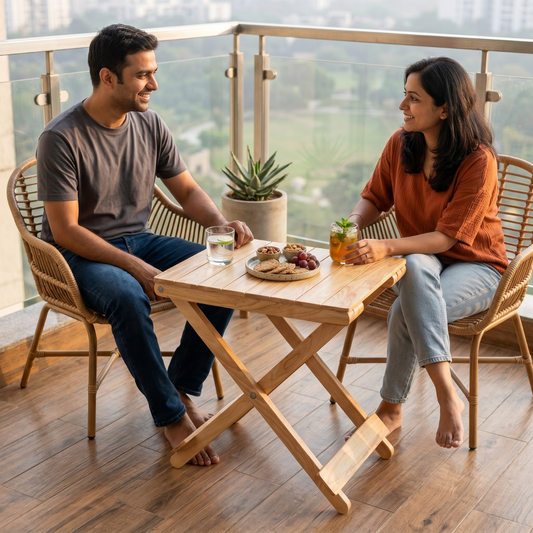 Solid Wood Compact Companion - Wooden Folding Table - Natural