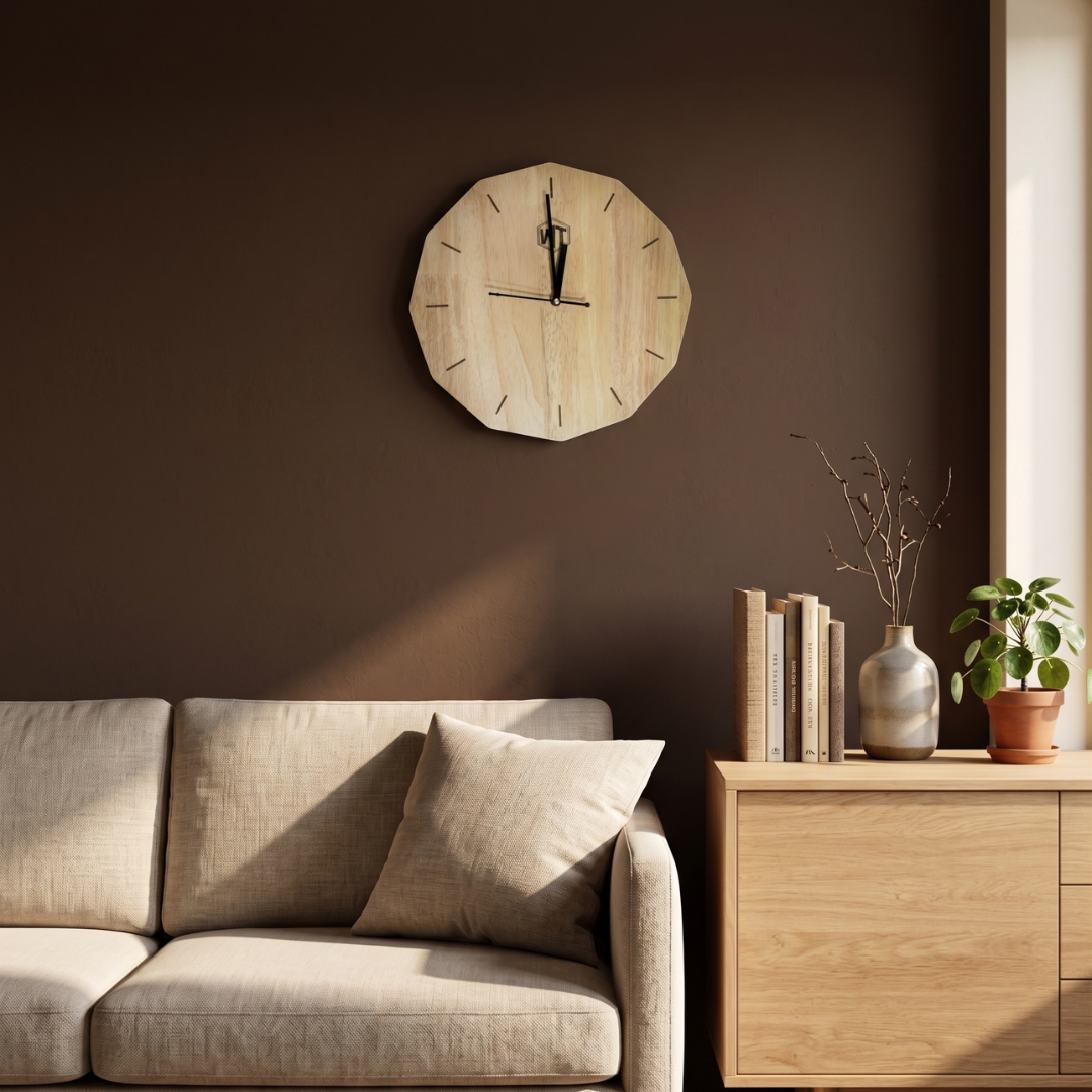 12-Sided Wooden Wall Clock – Geometric Dodecagon Design