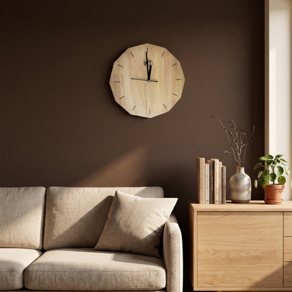12-Sided Wooden Wall Clock – Geometric Dodecagon Design