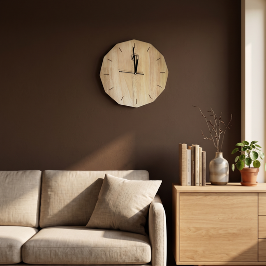 12-Sided Wooden Wall Clock – Geometric Dodecagon Design