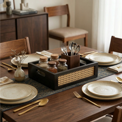 Solid Wood and Rattan Wicker Storage Basket