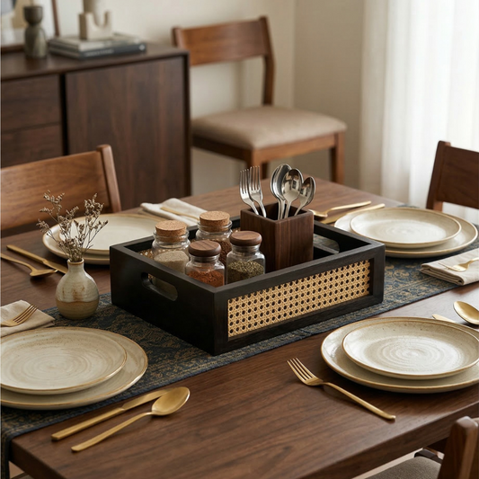 Solid Wood and Rattan Wicker Storage Basket
