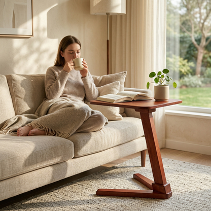 Solid Rubberwood End Table | Square Tabletop with Angled Legs