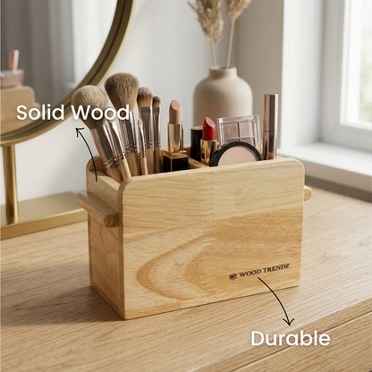 Wooden Cutlery Holder – Solid Rubberwood 2-Compartment Organizer