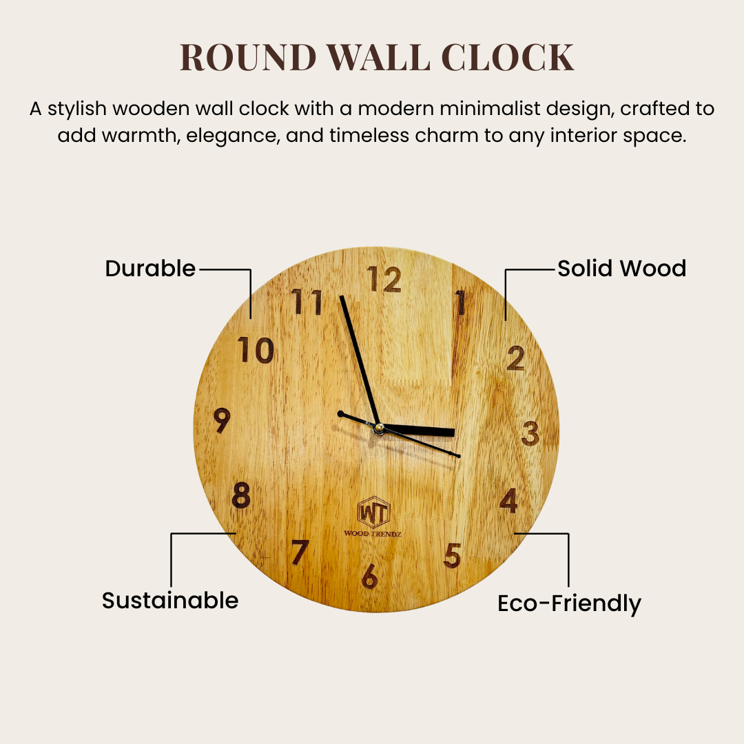 Round Wall Clock – Wooden Wall Clock for Home & Office