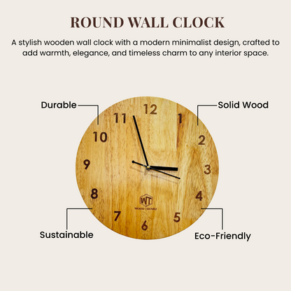 Round Wall Clock – Wooden Wall Clock for Home & Office