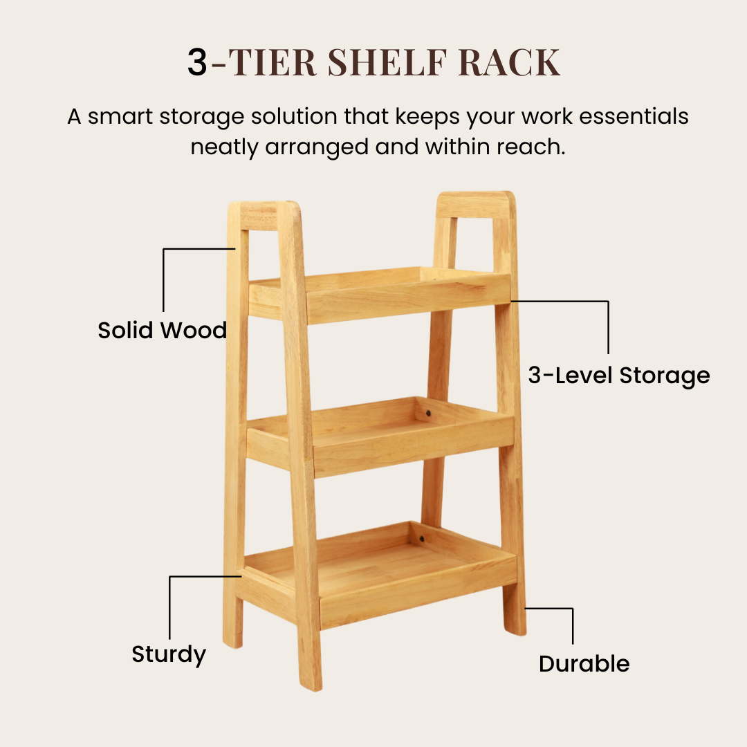 Solid Wood 3-Tier Shelf Rack – Perfect Corner Shelf for Any Room