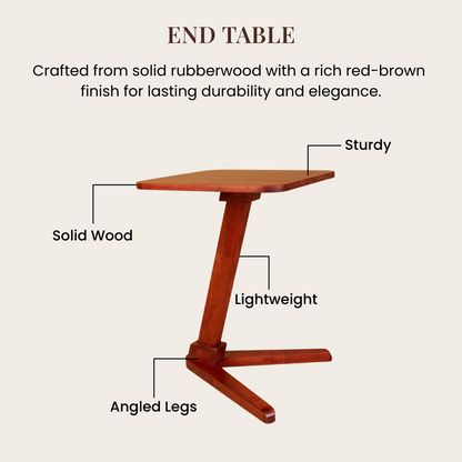 Solid Rubberwood End Table | Square Tabletop with Angled Legs