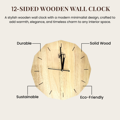 12-Sided Wooden Wall Clock – Geometric Dodecagon Design